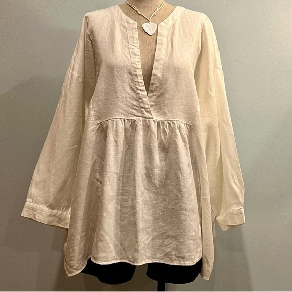 Zara White Linen V-Neck Tunic Top. Size XL. Excellent used condition. - Picture 12 of 12